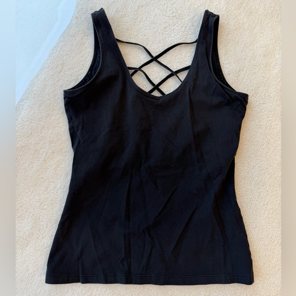 Marika Black Sport Yoga Cotton Tank Top with Crisscross Back BuildIn Bra
